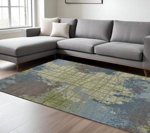 HomeRoots 10' Modern Blue and Green Abstract Area Rug - Vibrant, Durable, and Stylish for Contemporary Spaces 10' X 13' 350520