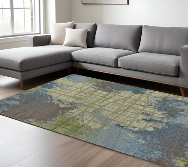 HomeRoots 10' Modern Blue and Green Abstract Area Rug - Vibrant, Durable, and Stylish for Contemporary Spaces 10' X 13' 350520