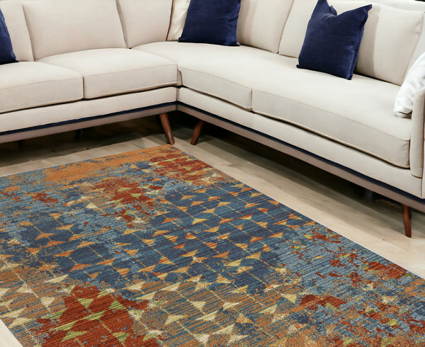 Homeroots 9' X 13'  Polypropylene Blue Or  Coral  Area Rug  Polypropylene 350521