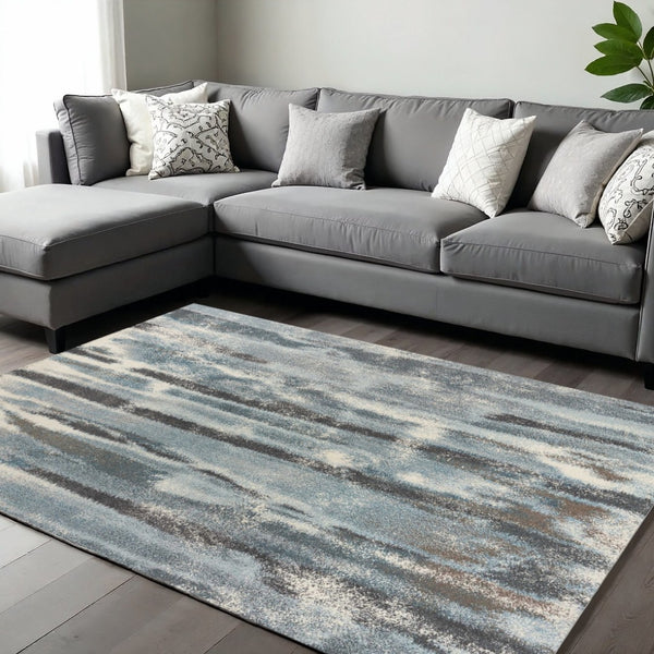 HomeRoots 9' Teal Blue and White Abstract Area Rug - Modern Design, Durable, Easy Maintenance for High-Traffic Areas 9' X 13' 350523