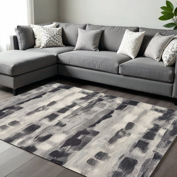 HomeRoots 10' Contemporary Abstract Area Rug in Gray, Black, and Ivory - Durable, Stylish, Easy to Clean 10' X 13' 350524