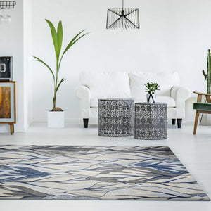 HomeRoots 10' Gray and Navy Blue Botanical Leaves Area Rug - Stylish, Durable Design for Modern Living Spaces 10' X 13' 350527