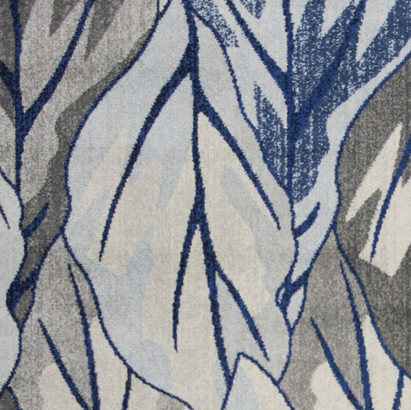 HomeRoots 10' Gray and Navy Blue Botanical Leaves Area Rug - Stylish, Durable Design for Modern Living Spaces 10' X 13' 350527