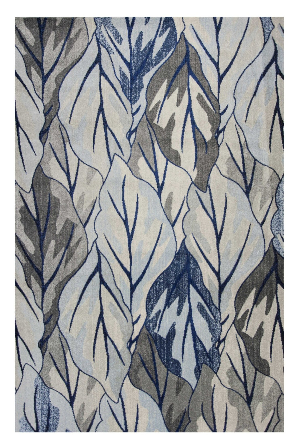 HomeRoots 10' Gray and Navy Blue Botanical Leaves Area Rug - Stylish, Durable Design for Modern Living Spaces 10' X 13' 350527