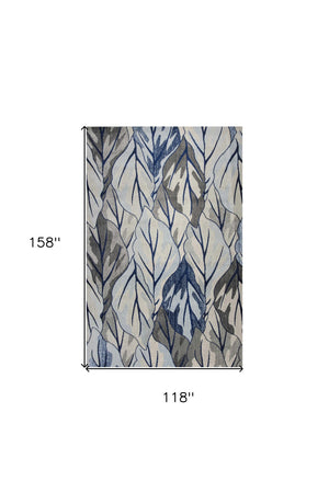 HomeRoots 10' Gray and Navy Blue Botanical Leaves Area Rug - Stylish, Durable Design for Modern Living Spaces 10' X 13' 350527
