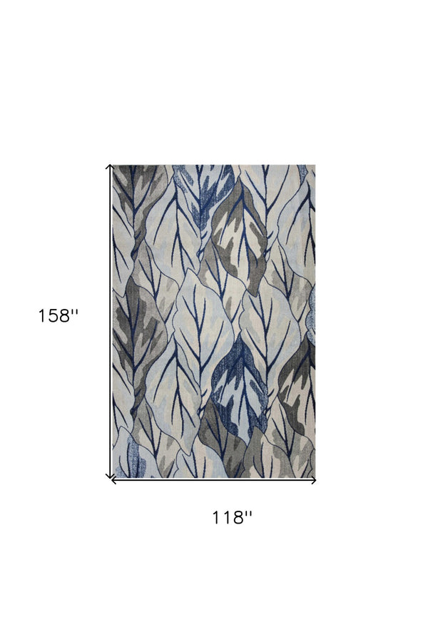 HomeRoots 10' Gray and Navy Blue Botanical Leaves Area Rug - Stylish, Durable Design for Modern Living Spaces 10' X 13' 350527
