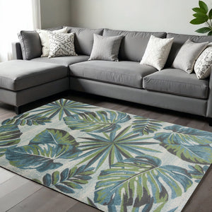 HomeRoots 9' Tropical Botanical Area Rug in Beige, Teal & Green - Durable, Stylish & Easy to Clean for Any Space 9' X 13' 350528