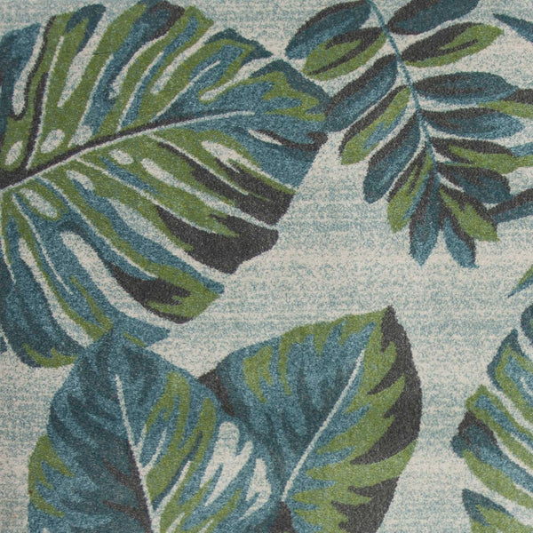 HomeRoots 9' Tropical Botanical Area Rug in Beige, Teal & Green - Durable, Stylish & Easy to Clean for Any Space 9' X 13' 350528