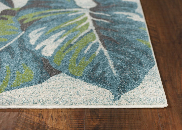 HomeRoots 9' Tropical Botanical Area Rug in Beige, Teal & Green - Durable, Stylish & Easy to Clean for Any Space 9' X 13' 350528