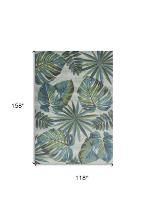 HomeRoots 9' Tropical Botanical Area Rug in Beige, Teal & Green - Durable, Stylish & Easy to Clean for Any Space 9' X 13' 350528