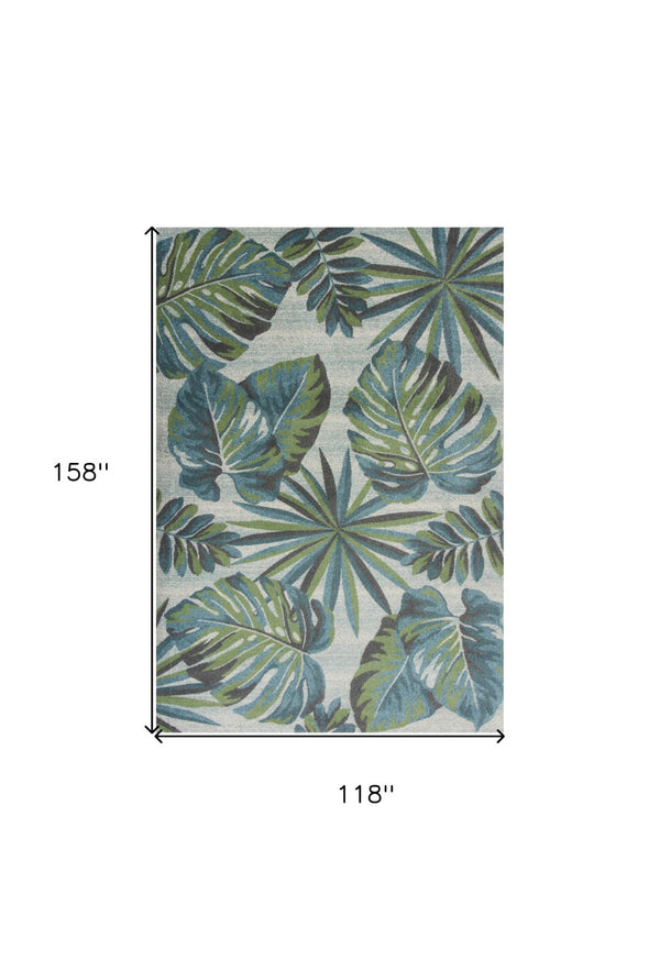 HomeRoots 9' Tropical Botanical Area Rug in Beige, Teal & Green - Durable, Stylish & Easy to Clean for Any Space 9' X 13' 350528
