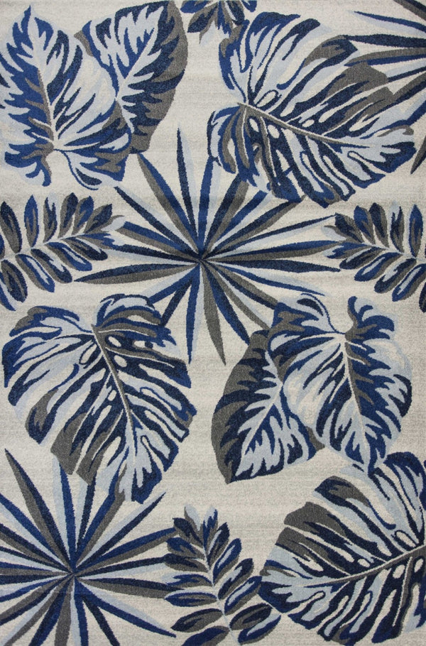 HomeRoots 10' Botanical Leaves Area Rug in Gray and Blue - Durable, Stylish, and Easy to Clean for Homes 10' X 13' 350529