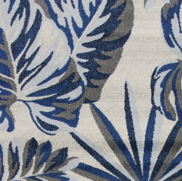 HomeRoots 10' Botanical Leaves Area Rug in Gray and Blue - Durable, Stylish, and Easy to Clean for Homes 10' X 13' 350529