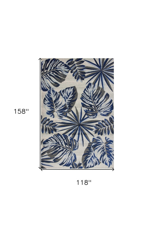 HomeRoots 10' Botanical Leaves Area Rug in Gray and Blue - Durable, Stylish, and Easy to Clean for Homes 10' X 13' 350529