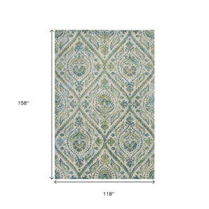 HomeRoots 9' Oversized Medallion Area Rug in Green, Ivory, and Teal - Stylish, Durable, and Comfortable Design 9' X 13' 350530