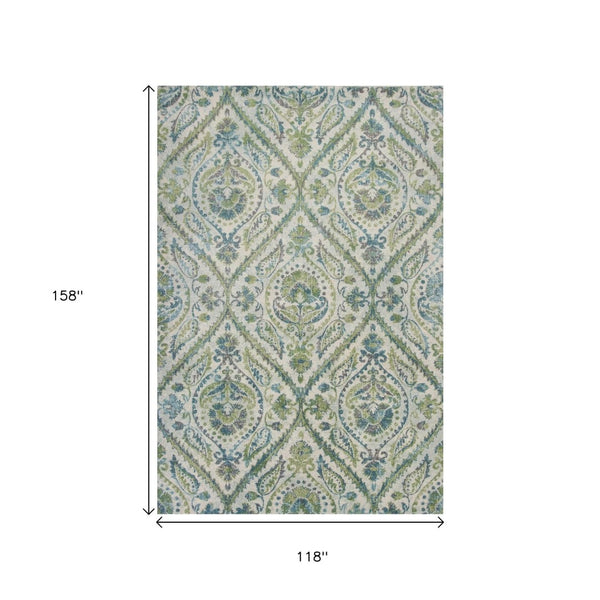 HomeRoots 9' Oversized Medallion Area Rug in Green, Ivory, and Teal - Stylish, Durable, and Comfortable Design 9' X 13' 350530