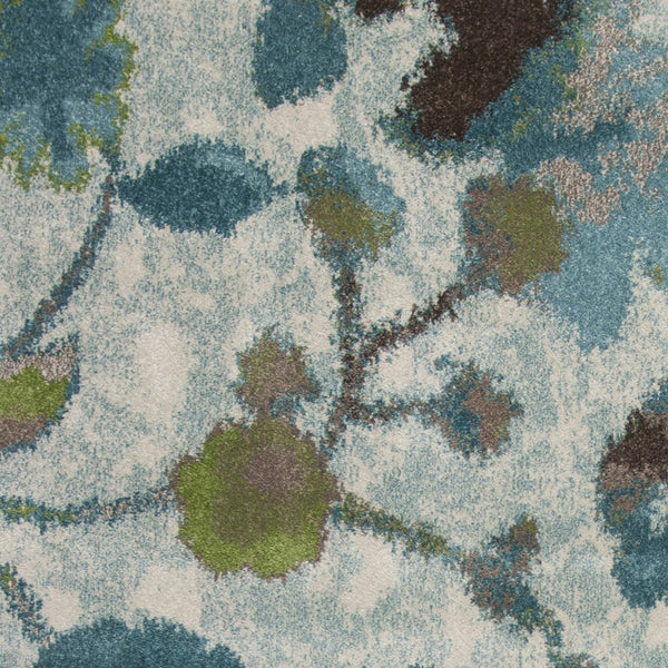HomeRoots 10' Contemporary Teal Blue Floral Vines Area Rug – Durable, Soft, Stain-Resistant for Modern Homes 10' X 13' 350531