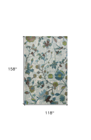 HomeRoots 10' Contemporary Teal Blue Floral Vines Area Rug – Durable, Soft, Stain-Resistant for Modern Homes 10' X 13' 350531