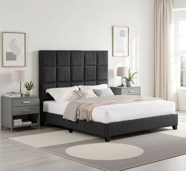 English Elm Queen Upholstered Panel Bed with Tufted Headboard, Modern Luxury Platform Frame, Easy Assembly Grey B108P160260