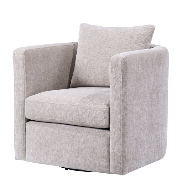 English Elm Sutton Upholstered Linen Swivel Barrel Chair with Pocket Coil Seat, Reversible Cushions & Stain-Resistant Fabric Beige B050P322583