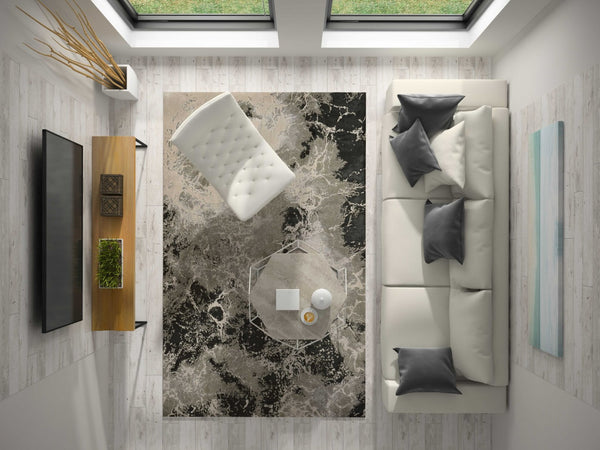 HomeRoots 9' Silver and Black Abstract Area Rug - Stylish, Durable Foundation for Modern Interiors and Comfort 9' X 13' 350568