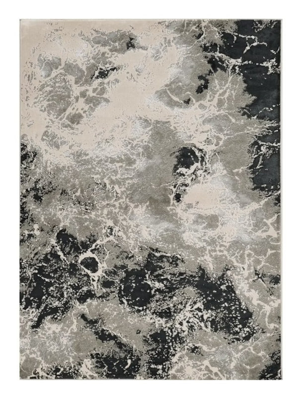 HomeRoots 9' Silver and Black Abstract Area Rug - Stylish, Durable Foundation for Modern Interiors and Comfort 9' X 13' 350568