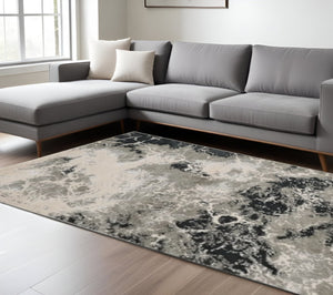 HomeRoots 9' Silver and Black Abstract Area Rug - Stylish, Durable Foundation for Modern Interiors and Comfort 9' X 13' 350568