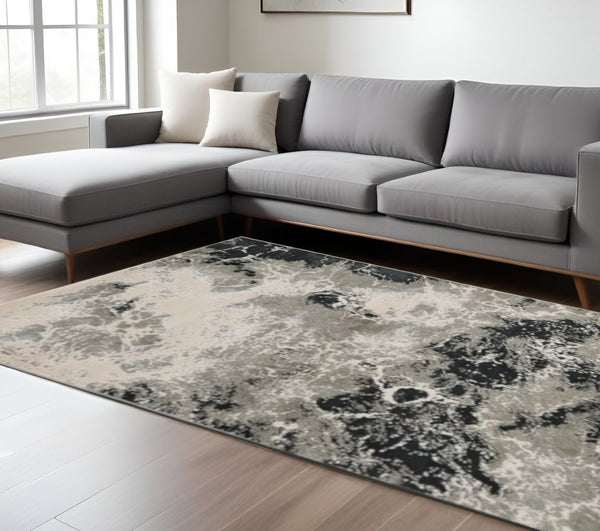 HomeRoots 9' Silver and Black Abstract Area Rug - Stylish, Durable Foundation for Modern Interiors and Comfort 9' X 13' 350568