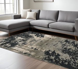HomeRoots 7' Black and Silver Abstract Area Rug – Modern Design for Stylish Comfort in High-Traffic Spaces 10' X 13' 350569