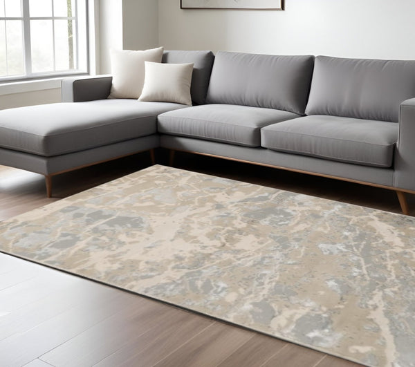 HomeRoots 9' Modern Abstract Area Rug in Sand Gray and Beige – Stylish Comfort for High-Traffic Spaces 9' X 13' 350570