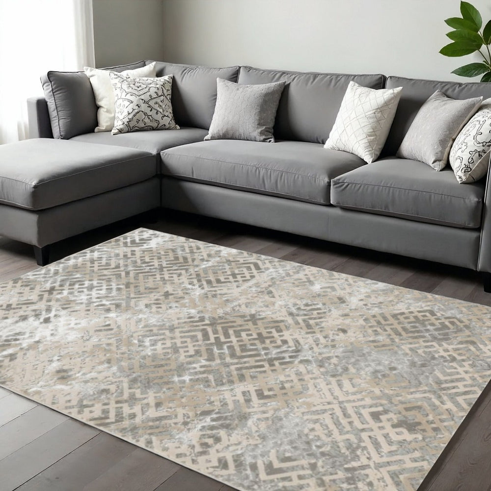 HomeRoots 10' Geometric Area Rug in Sand and Light Blue - Modern Design for Durable Comfort and Style 10' X 13' 350571