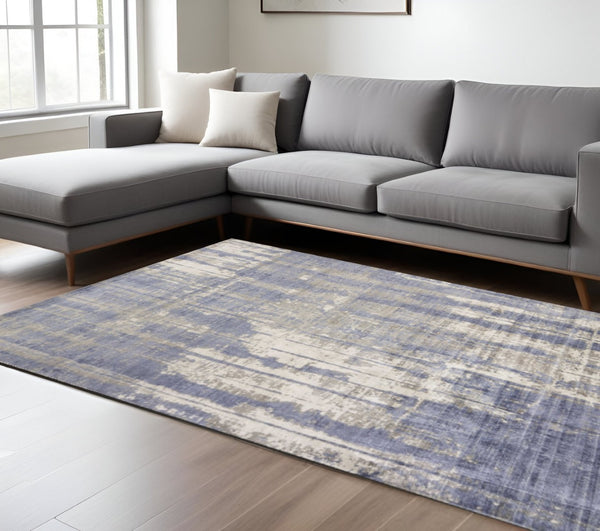HomeRoots 5' Gray and Ivory Abstract Hand Loomed Area Rug - Soft Viscose Pile for Modern Elegance and Comfort 8' X 11' 350589