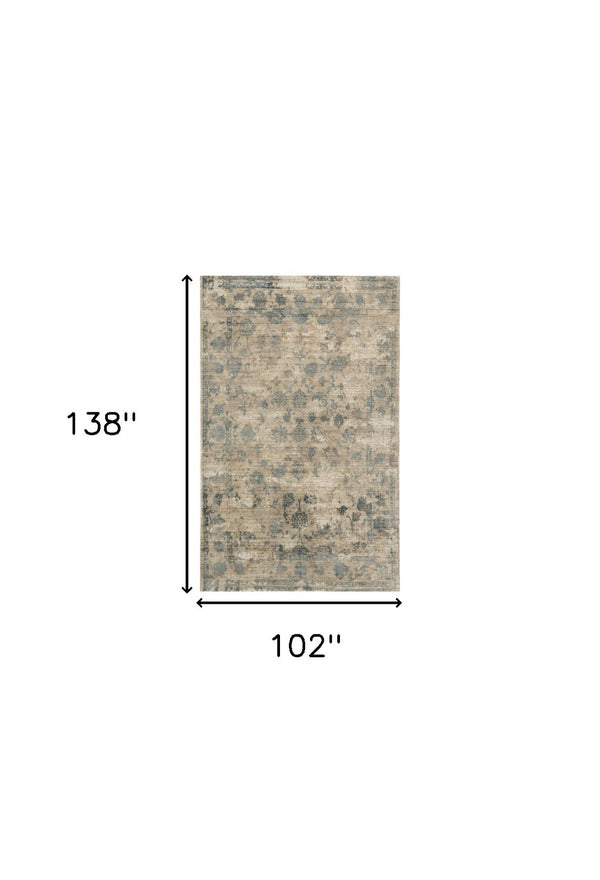 HomeRoots 5' Hand Loomed Beige and Blue Floral Medallion Area Rug – Artisanal Charm for Your Living Space 9' X 12' 350592