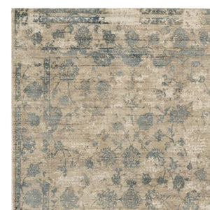 HomeRoots 5' Hand Loomed Beige and Blue Floral Medallion Area Rug – Artisanal Charm for Your Living Space 9' X 12' 350592