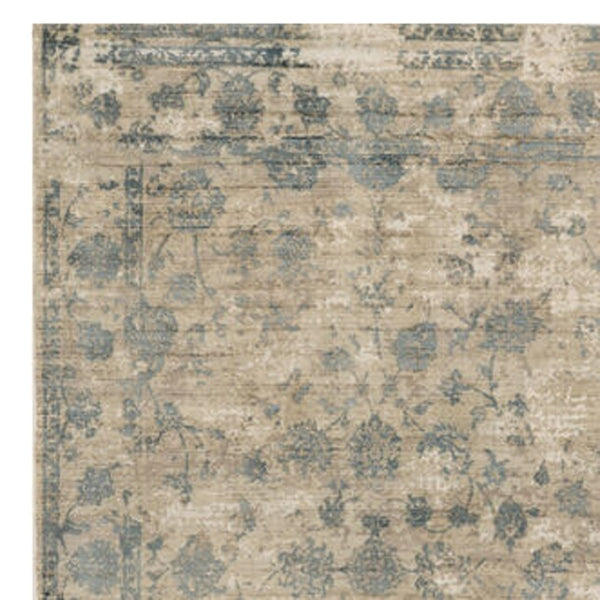 HomeRoots 5' Hand Loomed Beige and Blue Floral Medallion Area Rug – Artisanal Charm for Your Living Space 9' X 12' 350592