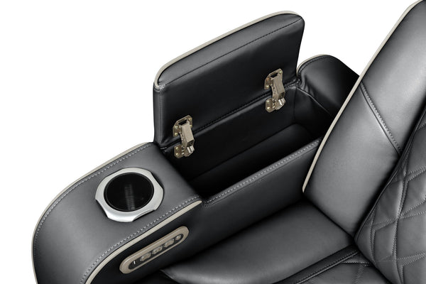 English Elm Fortuner Modern 3PC Upholstery Recliner Living Set with LED, Massage, Wireless Charging & Bluetooth Speakers Black B009S01802