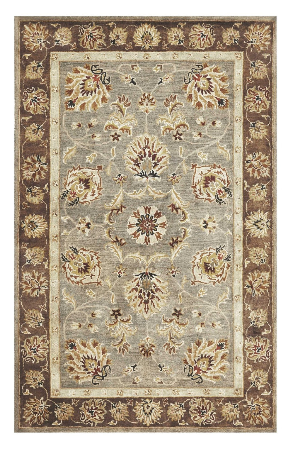 HomeRoots 9' Hand-Tufted New Zealand Lambs Wool Area Rug with Floral Medallion Design for Elegant Spaces 9' X 13' 350603