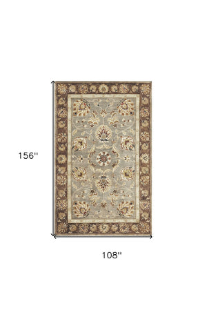 HomeRoots 9' Hand-Tufted New Zealand Lambs Wool Area Rug with Floral Medallion Design for Elegant Spaces 9' X 13' 350603