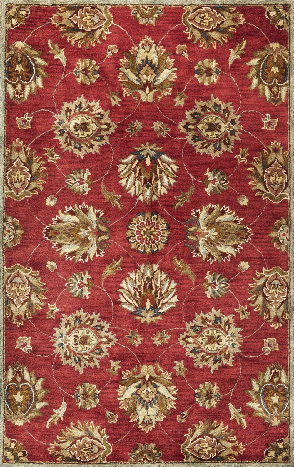 HomeRoots 8' Hand-Tufted Wool Area Rug in Rich Red, Ivory & Brown - Elegant Floral Design for Any Space 9' X 13' 350604