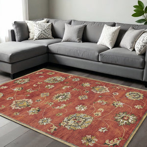 HomeRoots 8' Hand-Tufted Wool Area Rug with Timeless Floral Vines in Sienna Gold and Green for Elegant Spaces 9" x 13" 350608