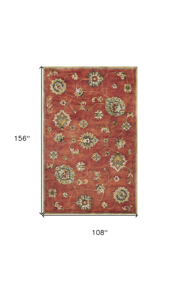Homeroots 9' X 13' Sienna Orange Wool Handmade Area Rug  Wool 350608