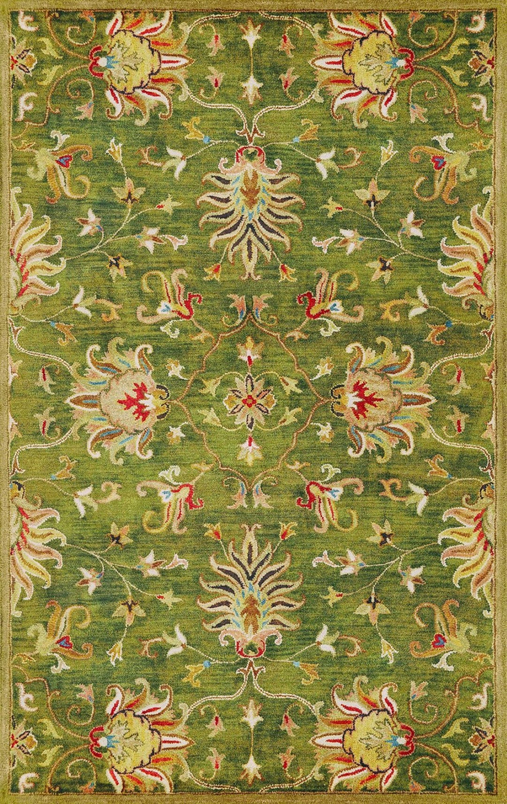 HomeRoots 9' Hand-Tufted Wool Floral Medallion Area Rug in Green, Red & Ivory - Elevate Your Space Today! 9' X 13' 350609