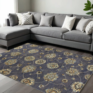 HomeRoots 9' Hand-Tufted Wool Floral Area Rug in Dark Gray, Green, and Brown for Timeless Elegance 9' X 13' 350610