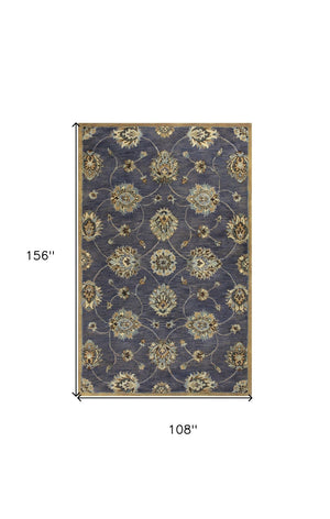 HomeRoots 9' Hand-Tufted Wool Floral Area Rug in Dark Gray, Green, and Brown for Timeless Elegance 9' X 13' 350610