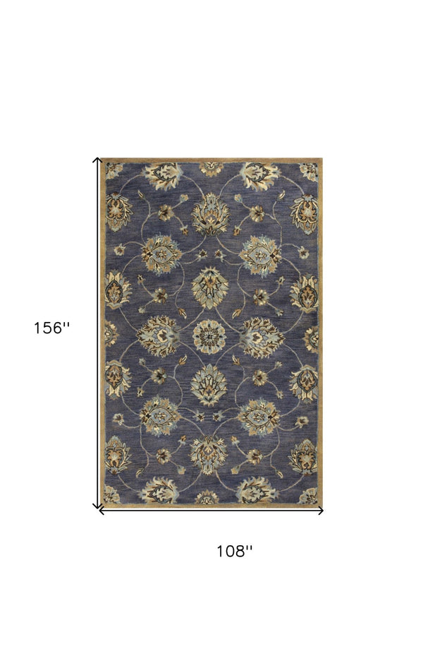 HomeRoots 9' Hand-Tufted Wool Floral Area Rug in Dark Gray, Green, and Brown for Timeless Elegance 9' X 13' 350610