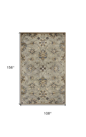 HomeRoots 9' Hand-Tufted Wool Floral Area Rug for Timeless Elegance and Warmth in Large Living Spaces 9' X 13' 350611