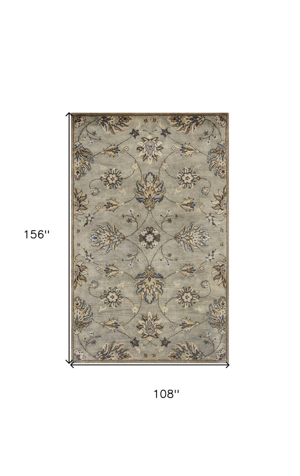 HomeRoots 9' Hand-Tufted Wool Floral Area Rug for Timeless Elegance and Warmth in Large Living Spaces 9' X 13' 350611