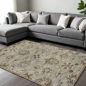 HomeRoots 9' Hand-Tufted Wool Floral Area Rug for Timeless Elegance and Warmth in Large Living Spaces 9' X 13' 350611