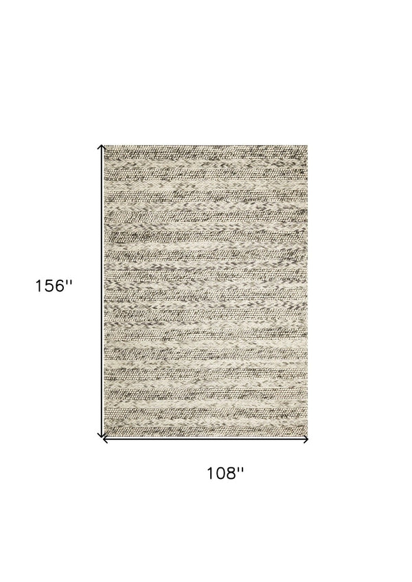 HomeRoots 9' Hand-Woven Wool Striped Area Rug - Artisan Crafted, Durable, Soft Texture for Modern Spaces 9' X 13' 350614