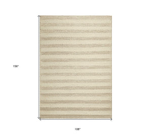 HomeRoots 9' Hand-Woven Ivory and White Wool Striped Area Rug for Elegant, Cozy Home Décor Solutions 9' X 13' 350615